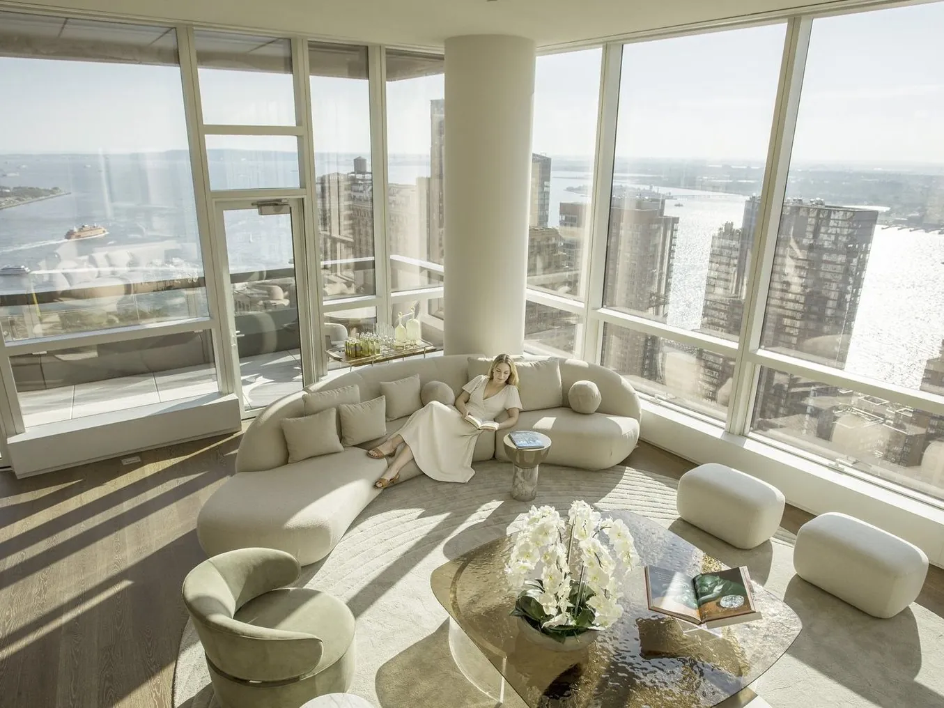 The penthouse great room at the summit of 77 Greenwich
