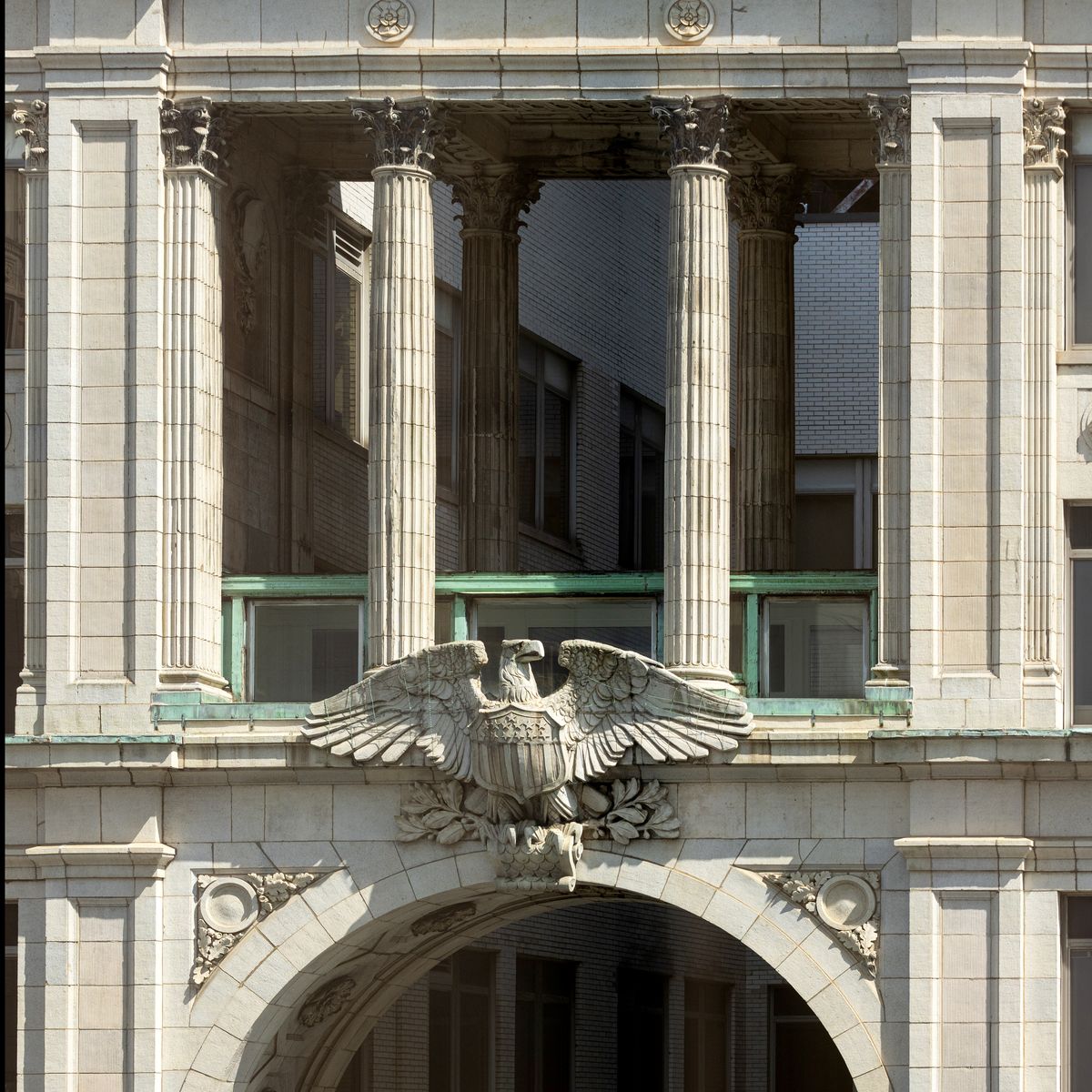 Carved eagle facade detail